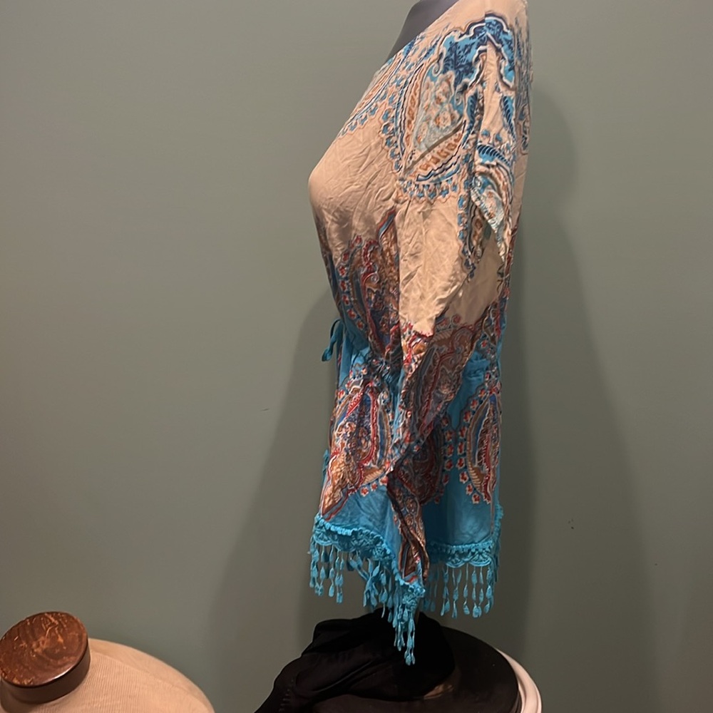 Turquoise Draw String Shirt - Picture 3 of 9